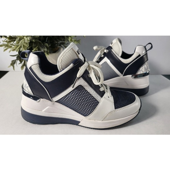 Michael Kors Shoes - Michael Kors Wedge Sneakers Navy White Leather Accents Size 5.5